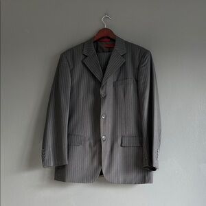 Men's Gray Pinstripe Suit Jacket - Tailored Notch Lapel Blazer